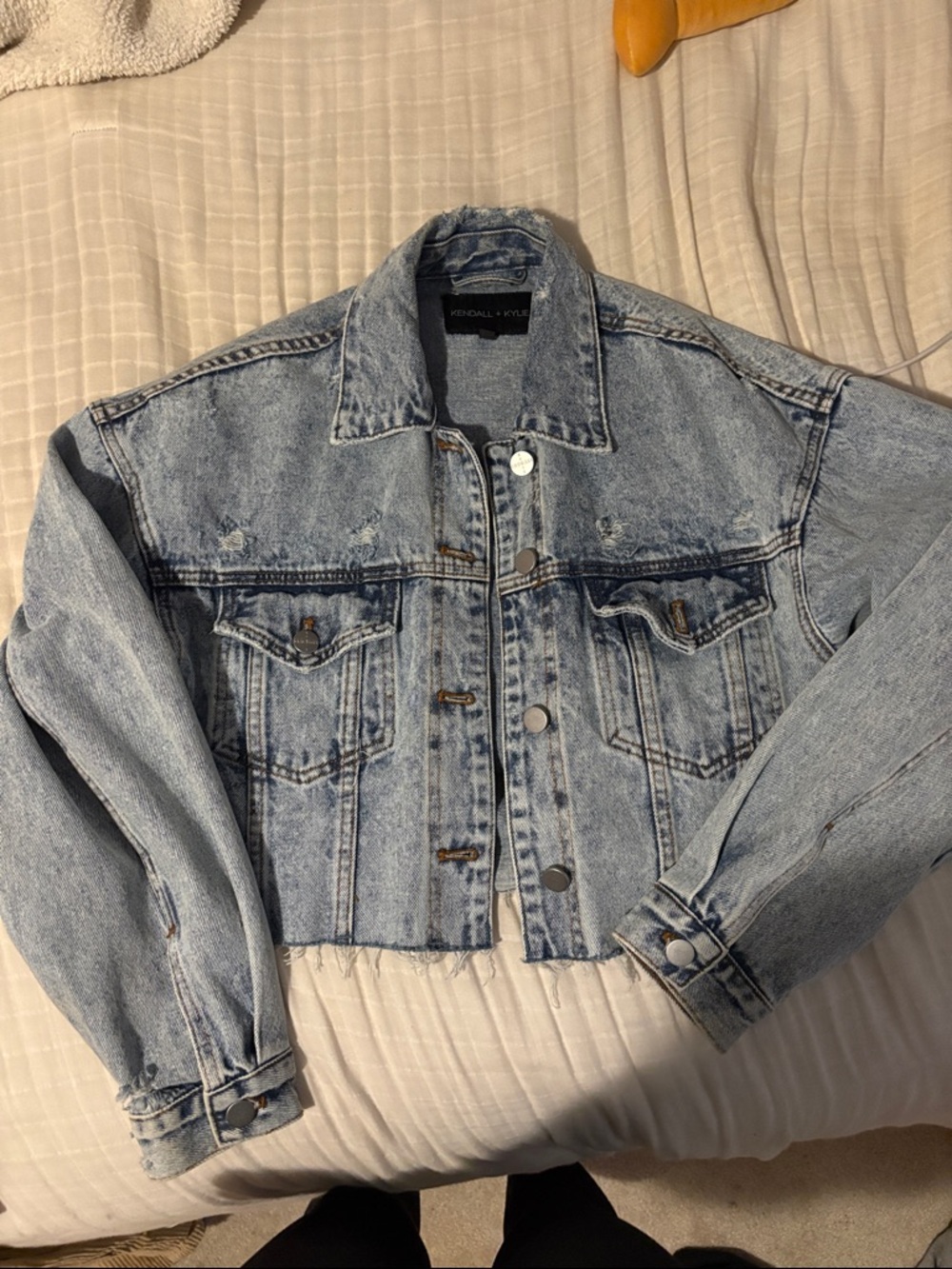 Kendall & Kylie Washed Light Blue Cropped Denim Jacket